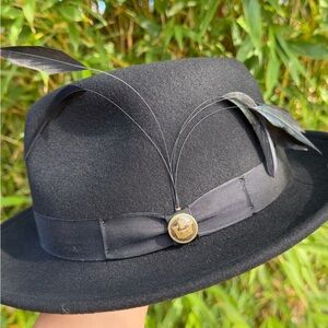 Classic Black Fedora with Feather Trim